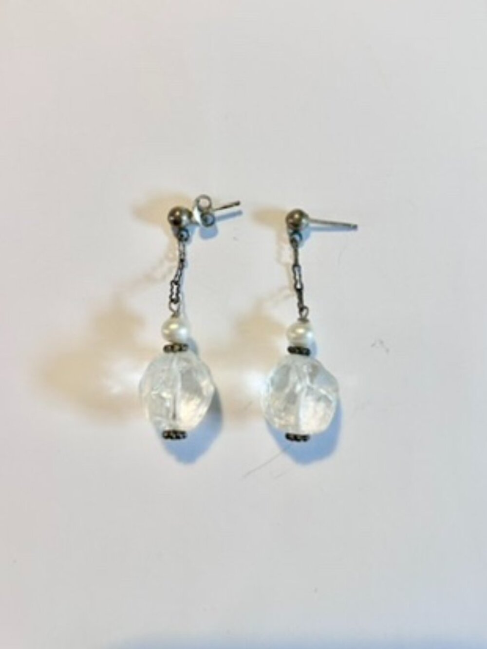Crystal, Pearl, & Silver Dangly Earrings